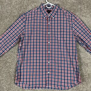 J. Crew Flex XL Sim Untucked Red‎ White Blue Gingham Plaid Check Button Up Shirt